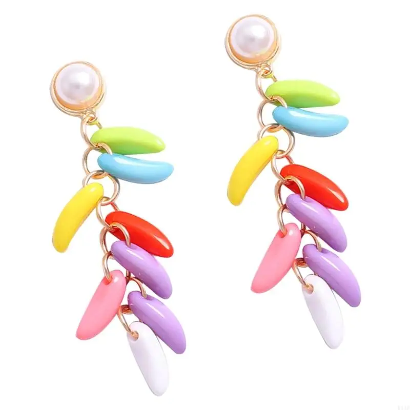 91AF Statement Drop Earrings with Round Bead Look Top, Colorful Lightweight Jewelry for Vacation Styling and Party Looks