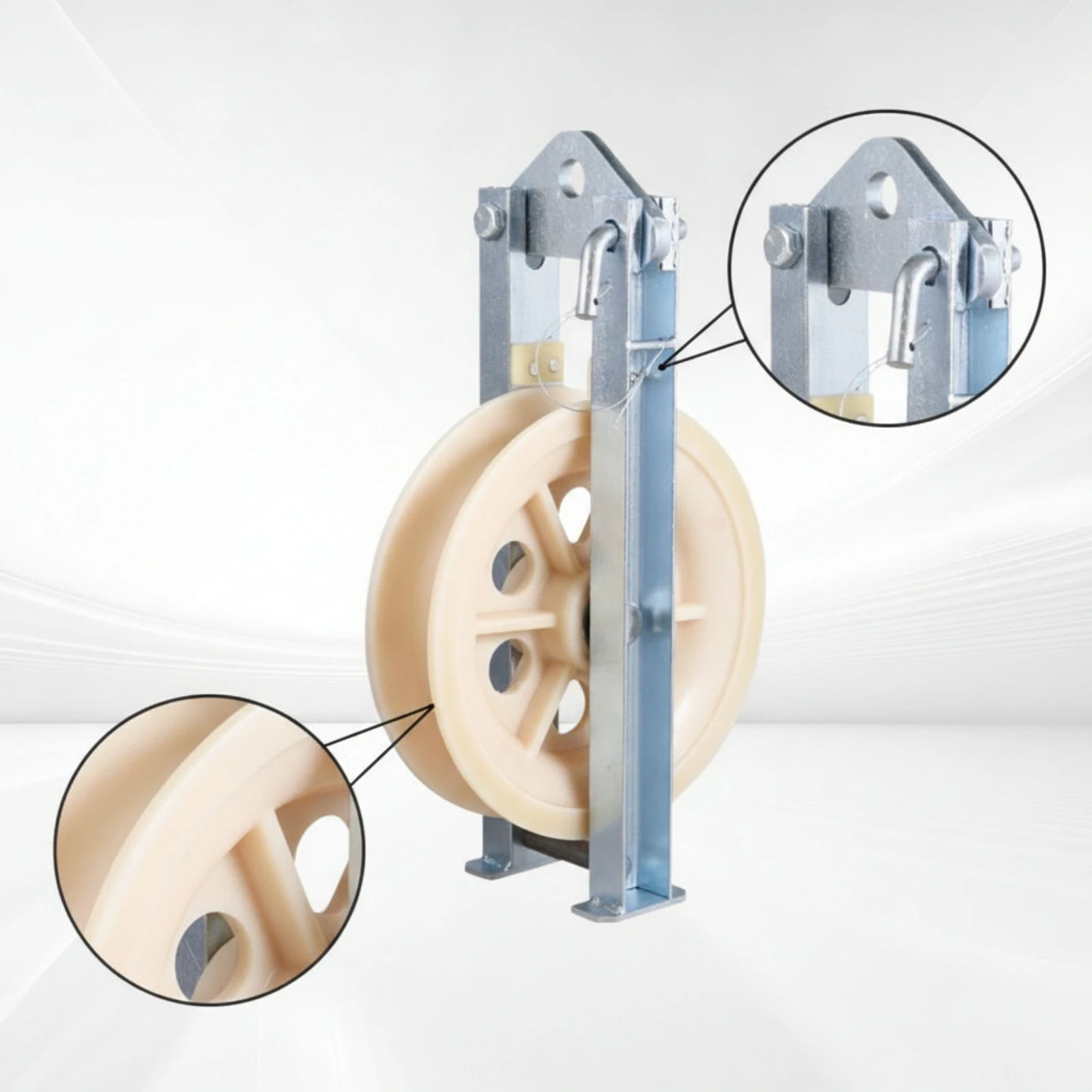 Pulley Assembly Carbon Steel Pulley with Mounting Frame Tool Smooth-Rolling for Construction, Workshop