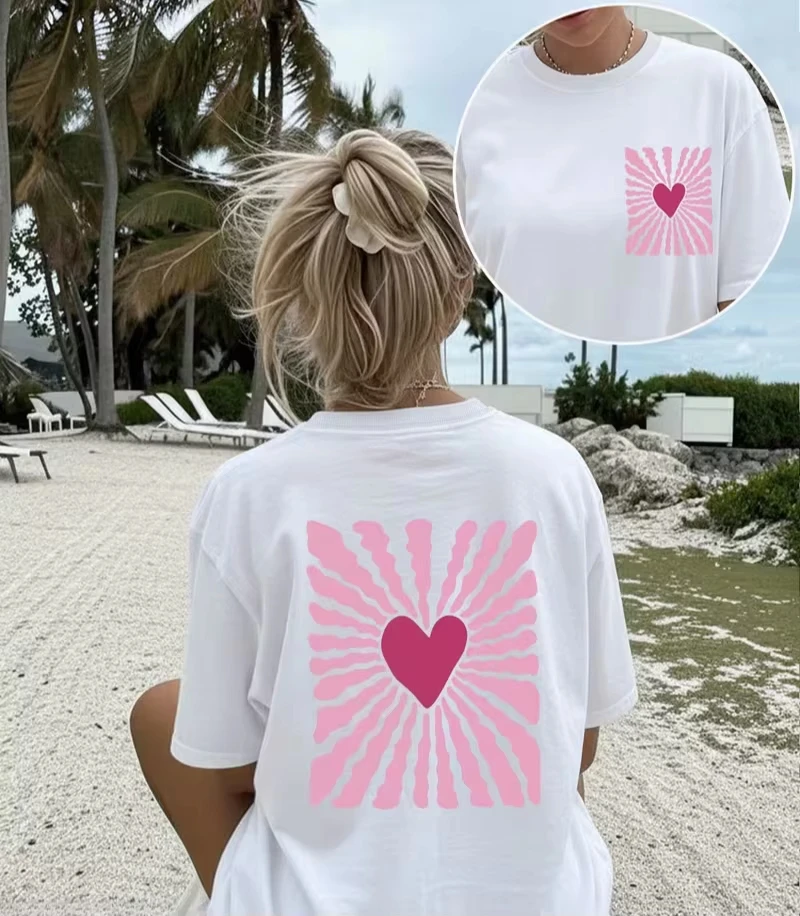 Heart Ray Print T Shirt Unisex Men Women Cotton Graphic Printed Short Sleeve Round Neck Aesthetic Casual Summer 2026 Hot Sale