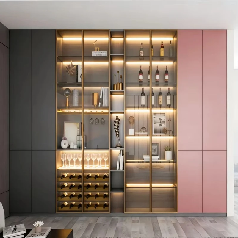 

Eco-friendly Living Room Furniture Wine Cabinet Set with Glass Doors Modern Wine Display Case