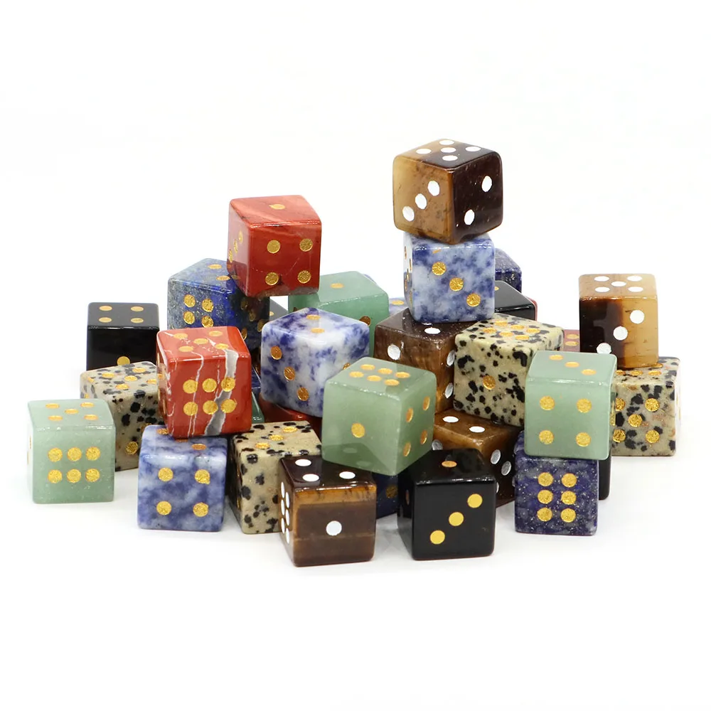 15mm Six Sided Digital Gems Dice Natural Stone Healing Crystal Tiger Eye Quartz Portable Table Playing Games Entertainment Gifts