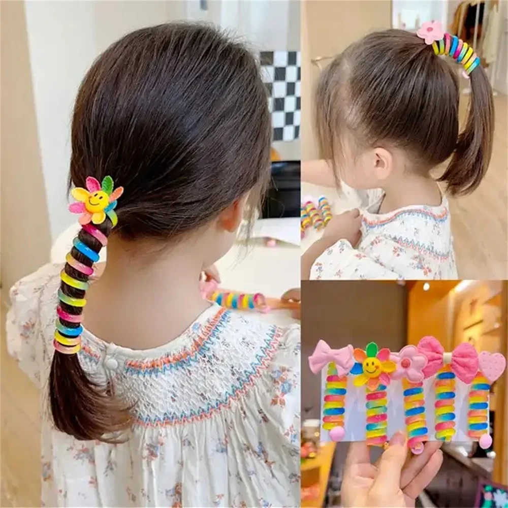 Spiral Elastic Hair Tie para menina, rabo de cavalo colorido, fio de telefone, bandas para criança, acessórios para cabelo, 12pcs