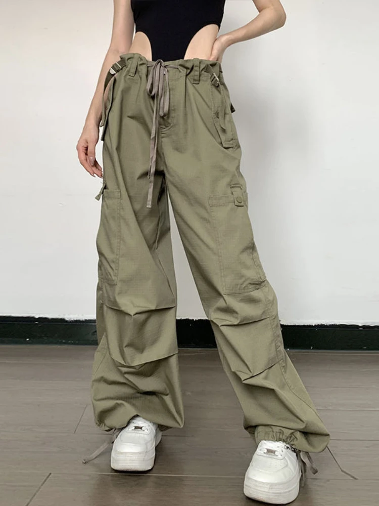 

Hip Hop Wide Leg Trousers Vintage Casual Baggy Joggers Female Green Parachute Pants Cargo Women Oversized Y2k Streetwear