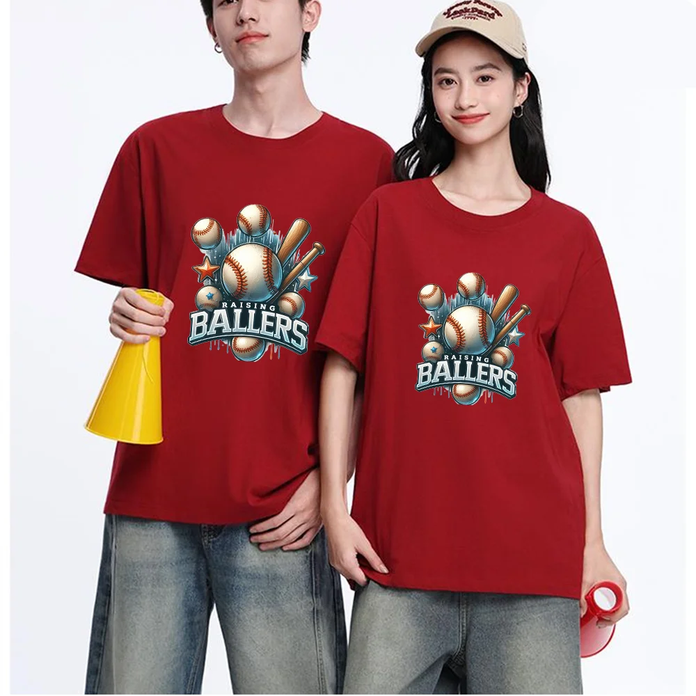 Baseball Ball Bat Star Raising Ballers Printed T Shirt Cotton S-XXL Personalized Custom Casual Short Sleeve Tee Unisex Fit Breat