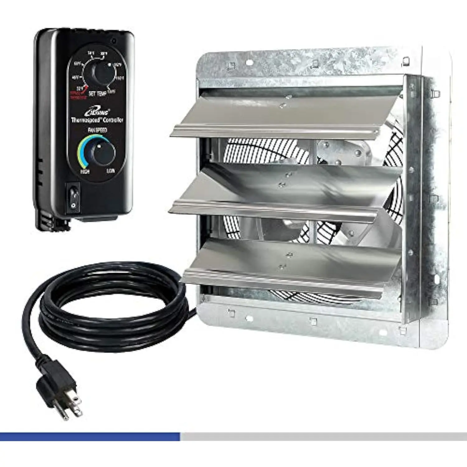 

iLIVING 12 Wall Mounted Shutter Exhaust Fan, Automatic Shutter, with Thermostat and Variable Speed controller, 0.6A, 960 CFM, 1