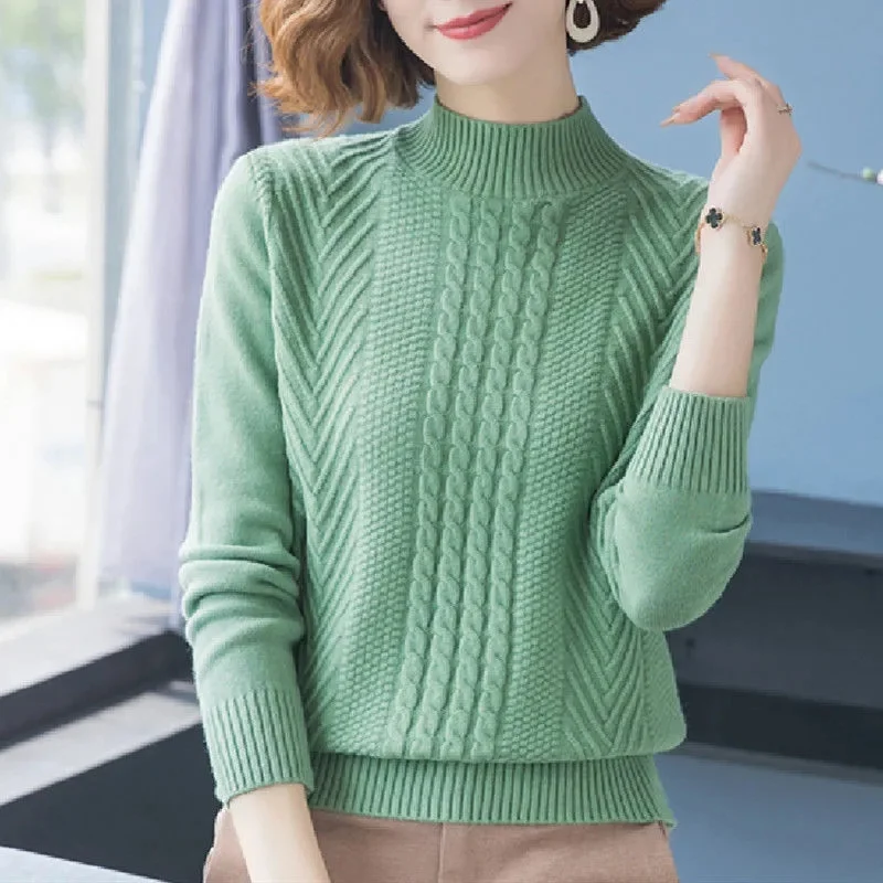 2023 Autumn And Winter Pullover Half Turtleneck Knitted Sweater Women Vintage Long Sleeve Bottoming Women Tops Jumper Pull