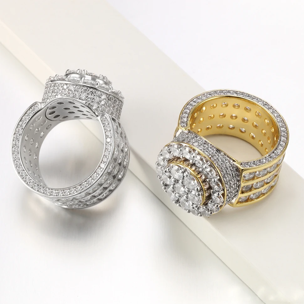 VANAXIN High Quality Punk Wide Ring for Men 14k Gold Plated Cubic Zirconia Engagement  Rapper Ring Hip Hop Jewelry Gift