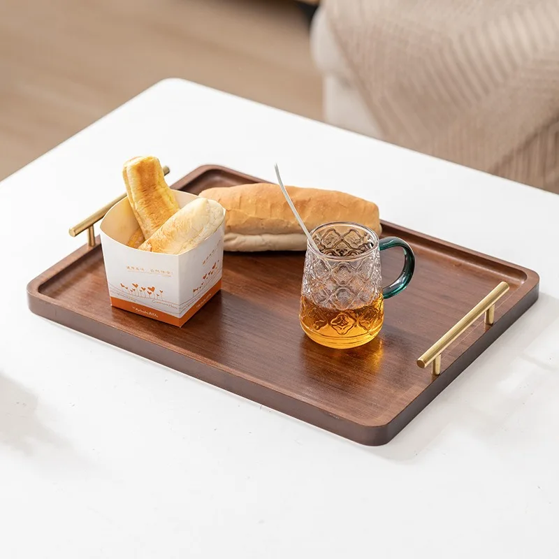 Trays Wood Tray with Handles Vintage Food Kitchen Solid Wood Tea Set Storage Rectangular Fruit Trays Plate Modern Home Decor