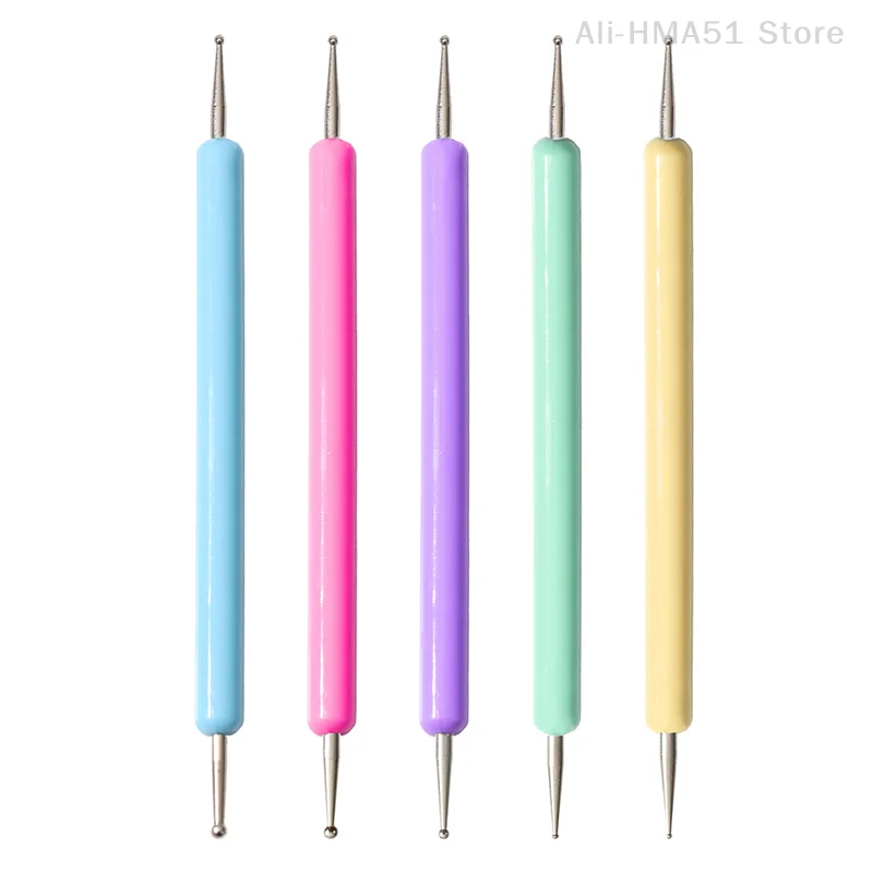 5pcs/Set Dual-Ended Nail Art Dotting Pen With Colorful Handle 3D Uv Gel Liner Flower Pattern Drawing Painting Brush