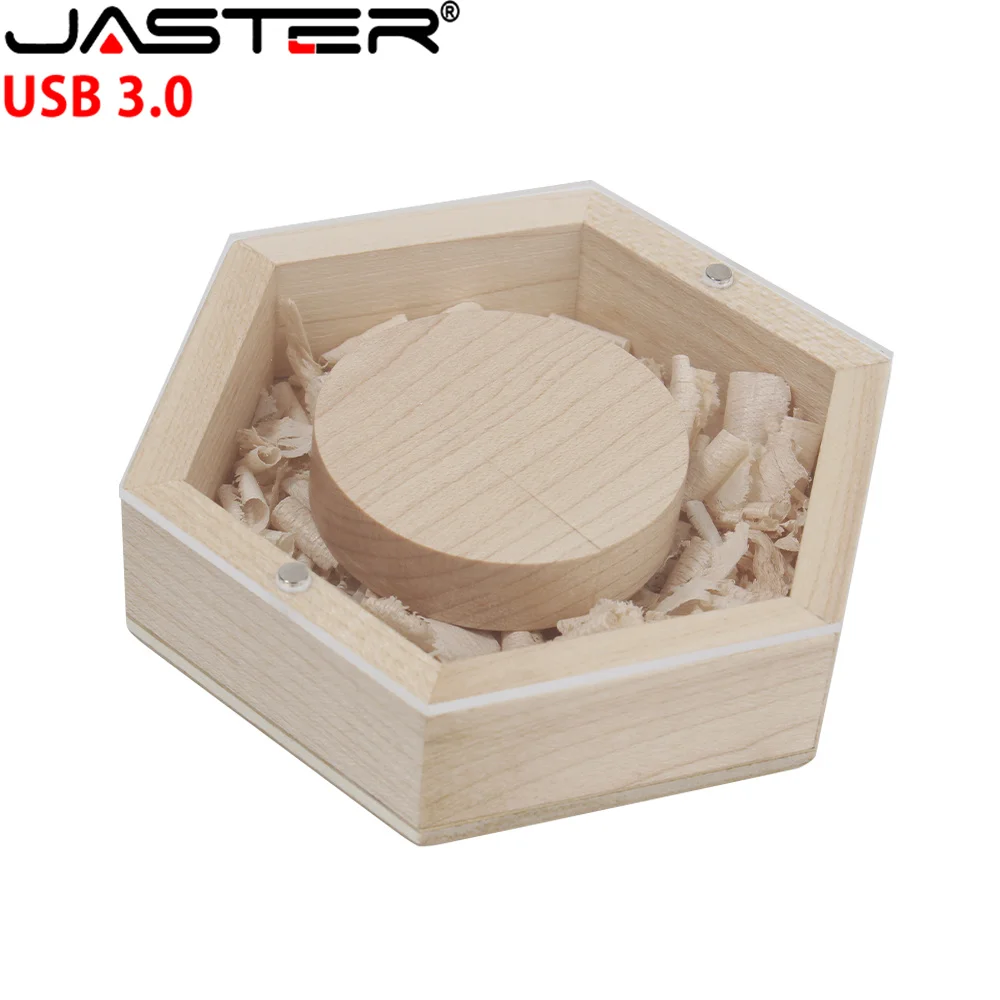 JASTER New USB Flash Drive 3.0 Acrylic Board Hexagonal Box Pendrive 4GB 8GB 16GB 32GB 64GB 128GB Pen drive(No customized logo)