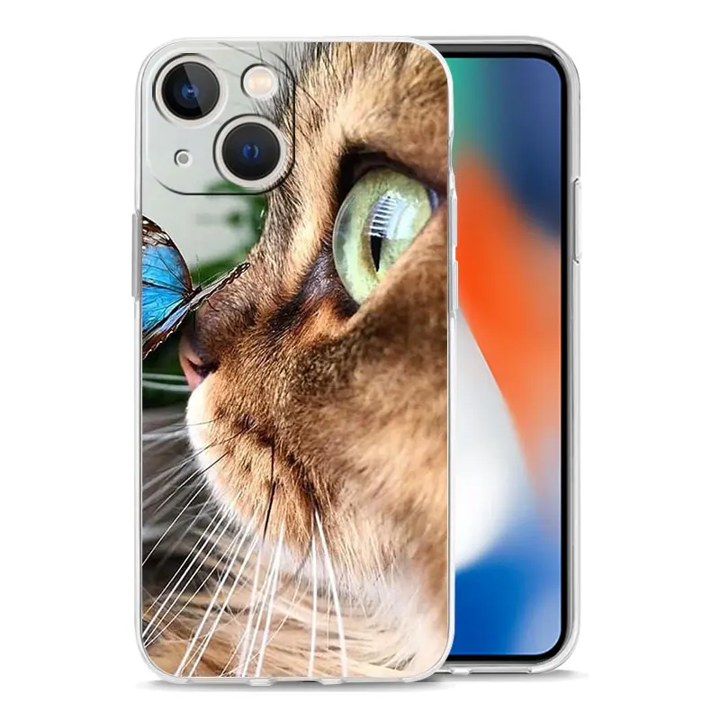 かわいい猫の背景を備えた耐衝撃性漫画電話ケース,iPhone 15, 14, 13, 12, 11 pro max,xs,x,xr,7,8 plus,ラグジュアリー用の柔らかく透明なケース