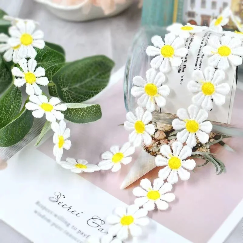 2.5cm wide daisy Water Soluble Embroidery Lace Clothing Accessories Milk Ribbon Hat Bag Headdress Clothes Diy Decoration