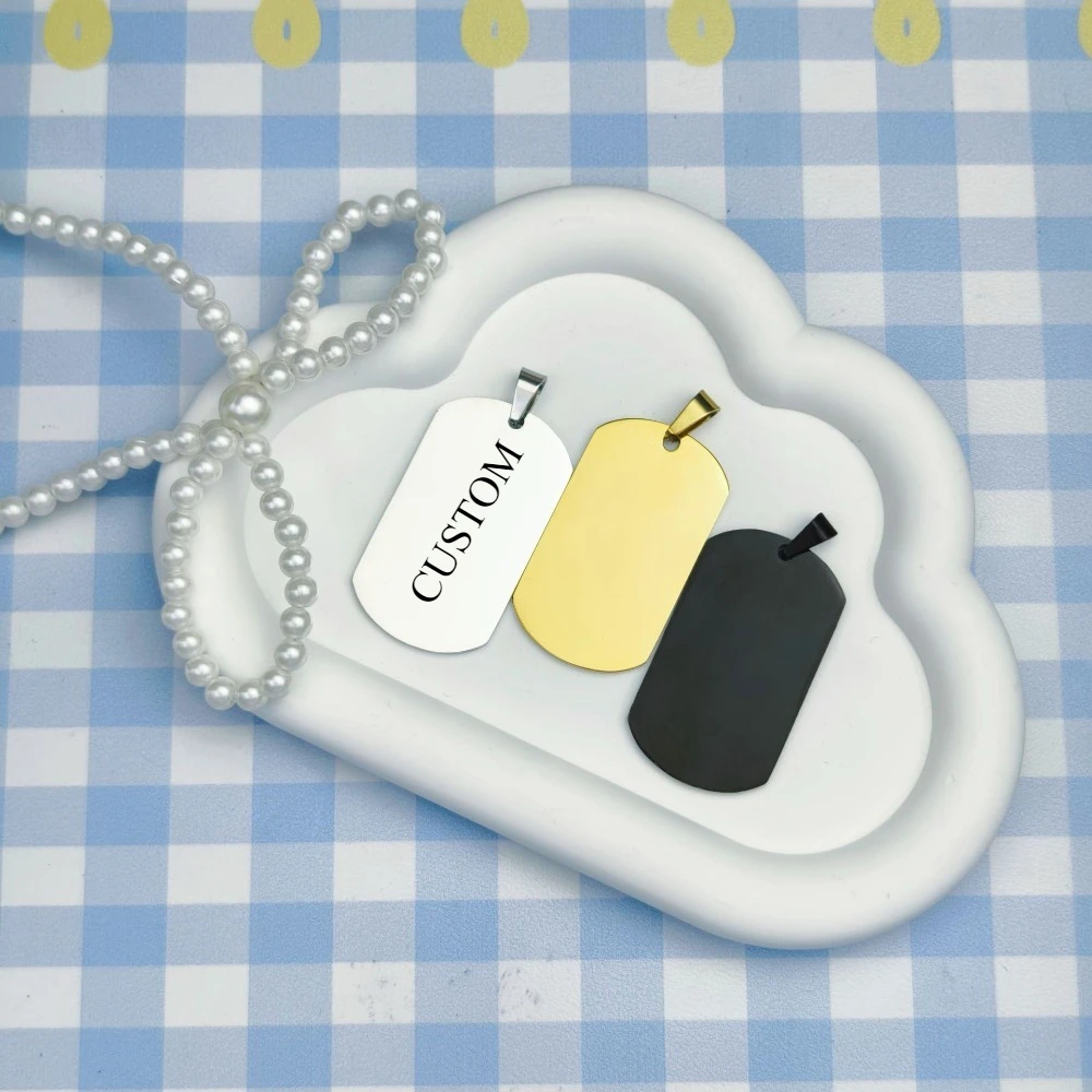

Stainless Steel Blank Tag Fashion Keychain Custom Military Tag Pendants High Polished Keyring Necklace DIY Engraved Accessories