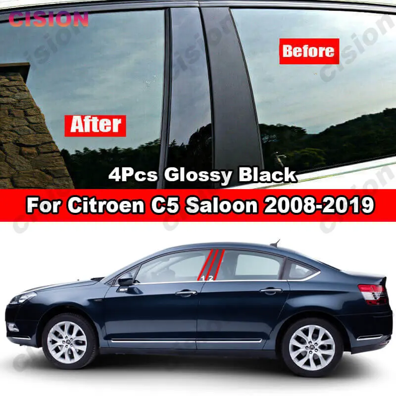 Glossy Black Window Door Center Middle Column B Pillar Post Cover Mirror Effect PC Material Trim for Citroen C5 Saloon 2008-2019