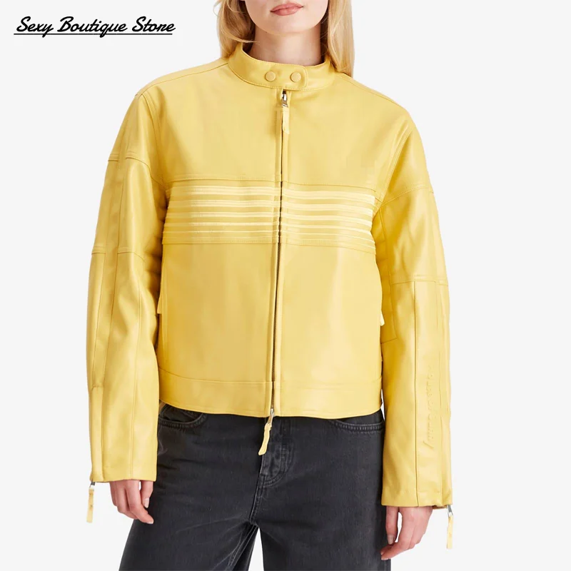 

Шикарная осенне-зимняя куртка из искусственной кожи для женщин, пальто с длинным рукавом и высоким воротником, пальто на молнии с длинными рукавами, 2025 г., новая женская повседневная верхняя одежда