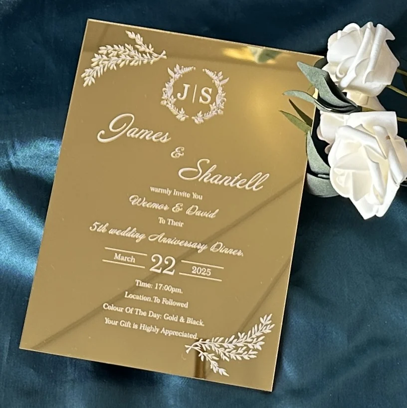 

Mirror Gold Acrylic Wedding Invitation,Plexiglass Personalized Golden Invite,Custom,10pcs