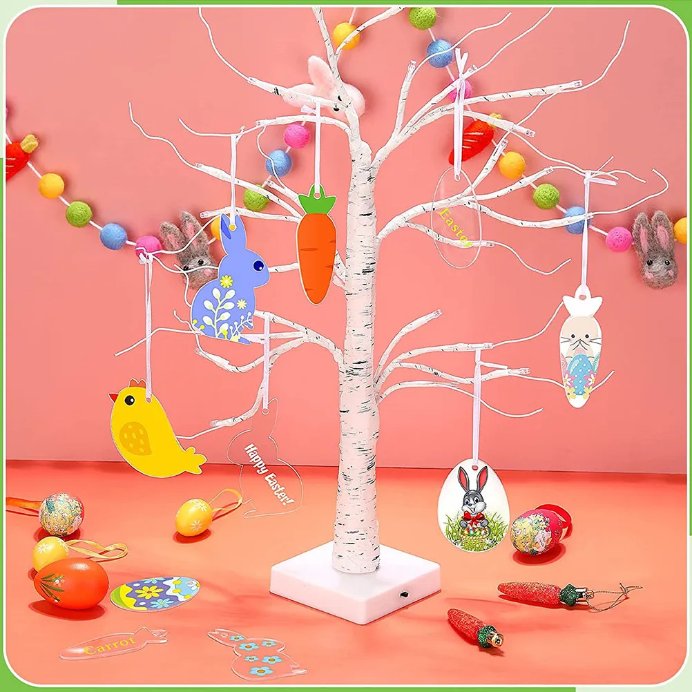 

24Pcs Easter Carrot Egg Hanging Pendant DIY Painting Boards Drawing Supplies Easter Decor Creative Graffiti Craft