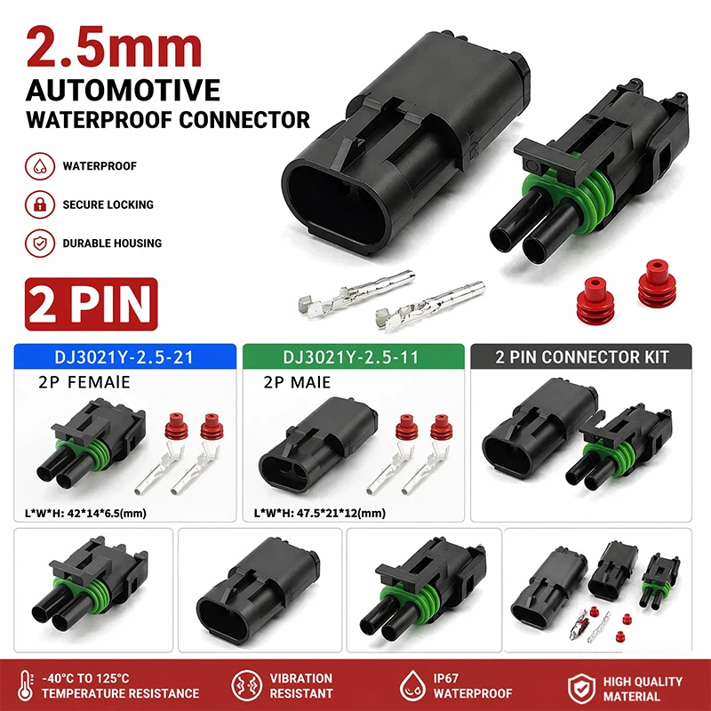 2-Pin DJ3021Y-2.5-11 DJ3021Y-2.5-21 Automotive-Steckverbinder Wasserdichter Stecker und Buchse für GM-Fahrzeuge Versiegeltes Anschlusskit