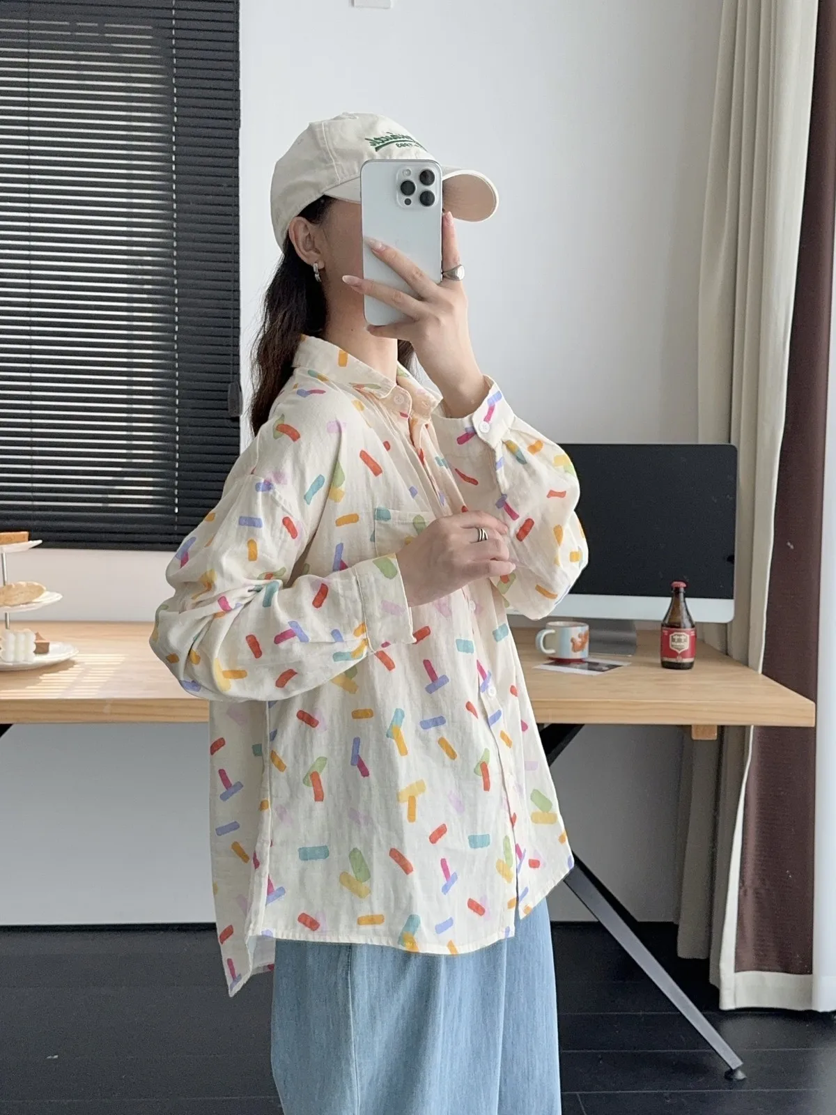 New Autumn Cotton Yarn Long Sleeve Shirt, Women Lapel Cartoon Print Top, Mori Girl Fashion Loose Blouses, 2024 Winter T48857QM