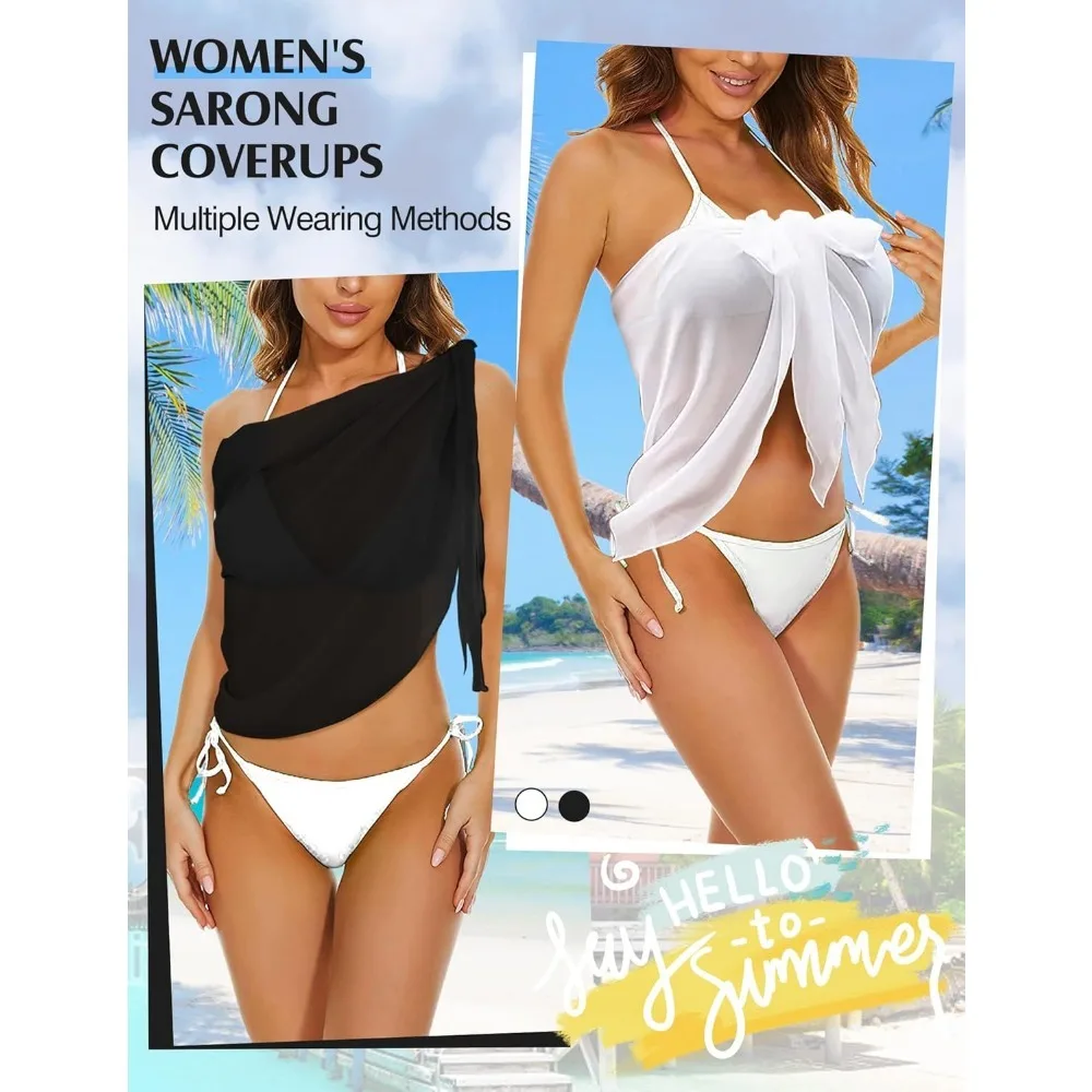 Sarong Wraps for Women, Beach Cover Ups for Women, Chiffon Sarong Swimsuit Coverup for Pool, Summer Wear