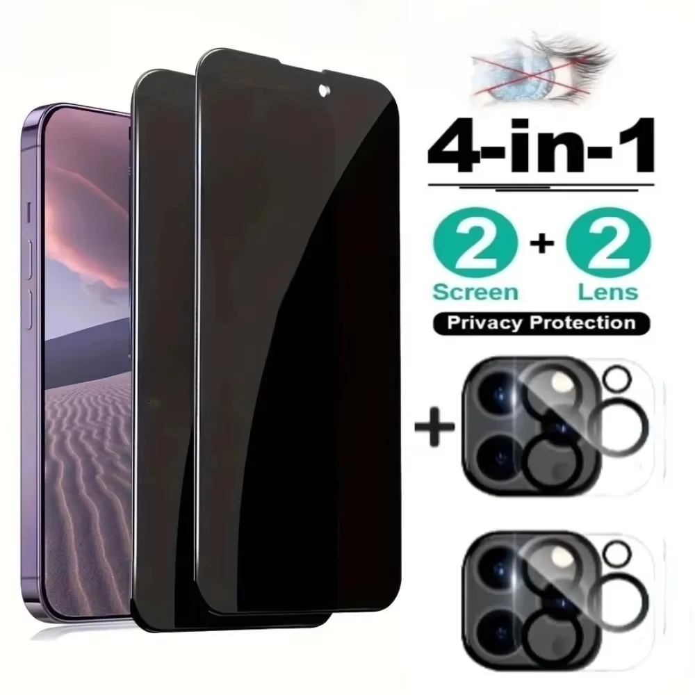 

4-in-1 Anti Spy Tempered Glass For iPhone 17 16 14 15 Pro Max 13 12 Mini 11 Camera Lens Film For iPhone 16 15 14 Plus 13 12 Pro