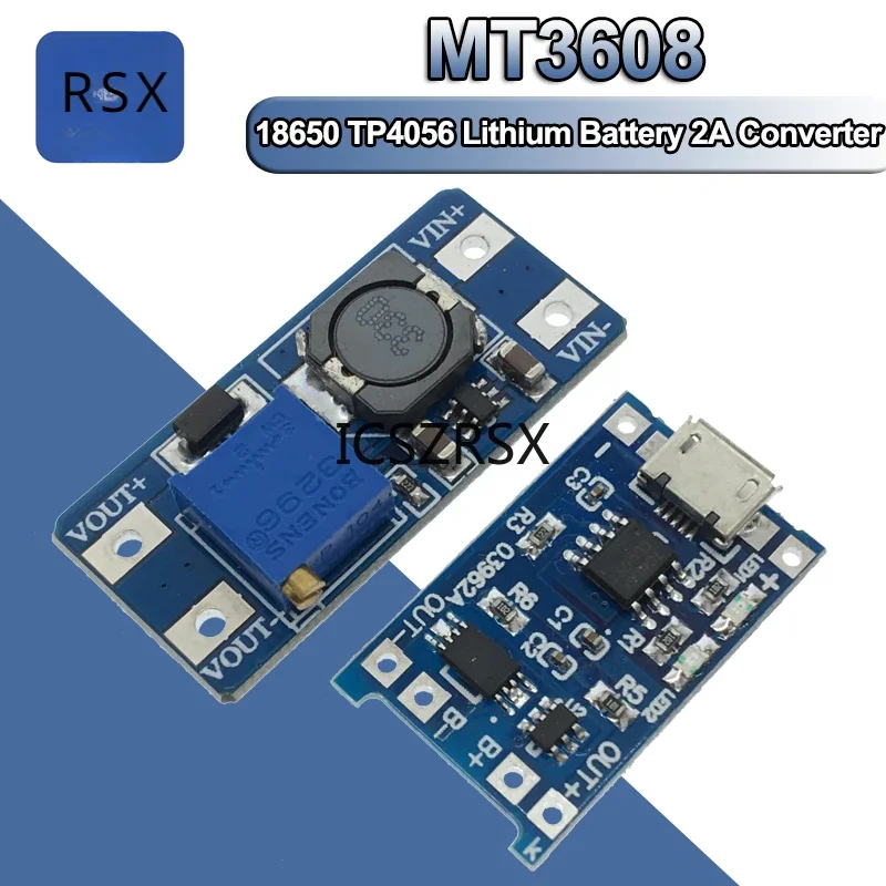 Micro USB 5V 1A 18650 TP4056 Lithium Battery Charger Module Charging Board With Protection + MT3608 2A DC-DC Step Up Converter