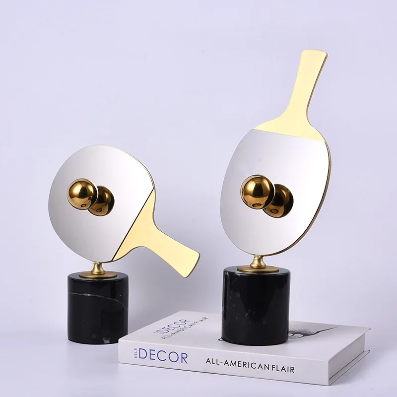 Metal Handicraft Mirror Table Tennis Sculpture Table Tennis Racket Statue Decorative Figurines Home Decoration Accessories