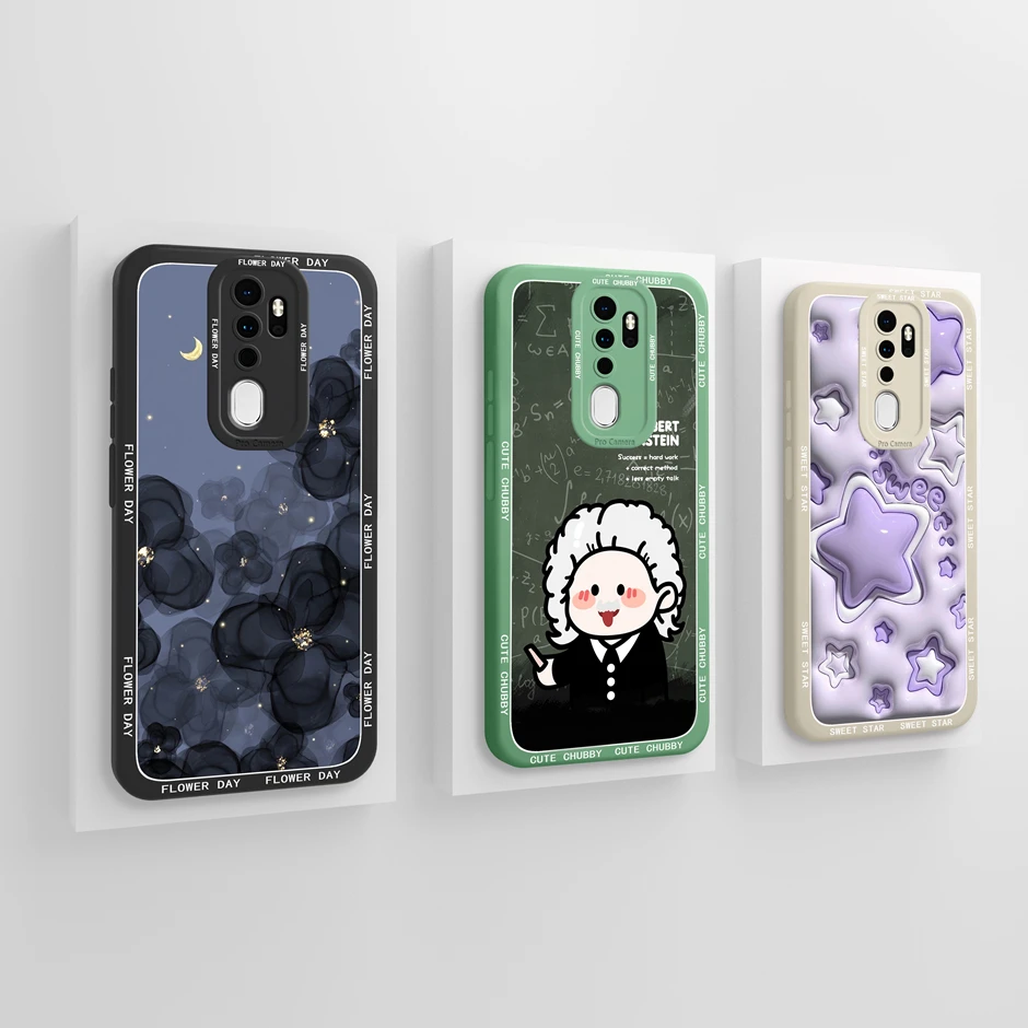 Desenhos animados Shell de silicone líquido para Oppo, pintura a óleo picos casos, Oppo A9, A5, 2020, novo design, Funda