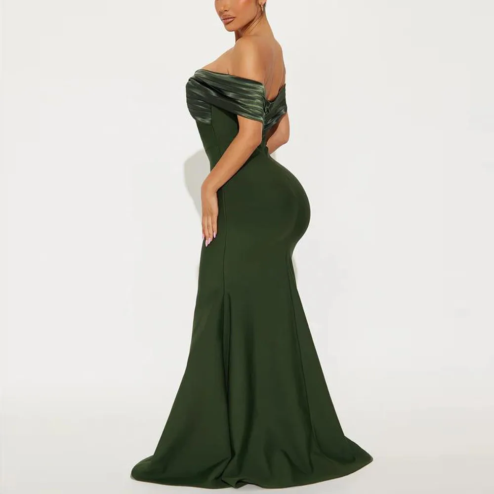 Abiti da sera a sirena personalizzati con spalle scoperte Abito da ballo formale con scollo a cuore pieghettato Abiti da festa in raso verde oliva