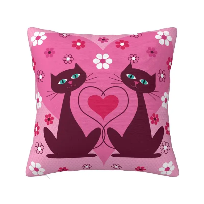 Custom Fashion Valentine Cats Cushion Cover 45x45cm Soft Throw Pillow for Car Square Pillowcase