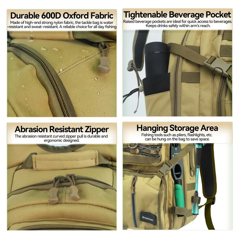 

Waterproof Fishing Backpack with Rod Holder Multipurpose Tackle Storage Bag Cloth Outdoor Bag for Angling
