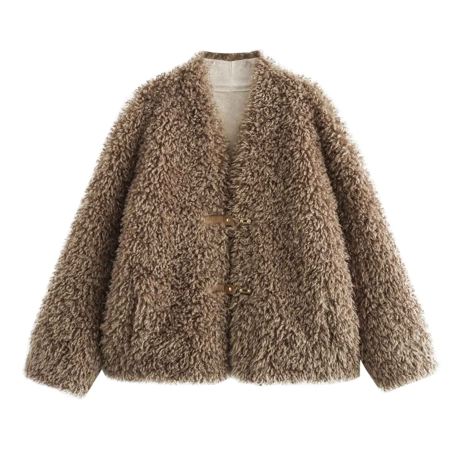 أنيق قصير المرأة فروي الستر الجلود والفراء أفخم معطف الخامس الرقبة الجلود زر فو سترات من الفرو شتاء دافئ رقيق جديد