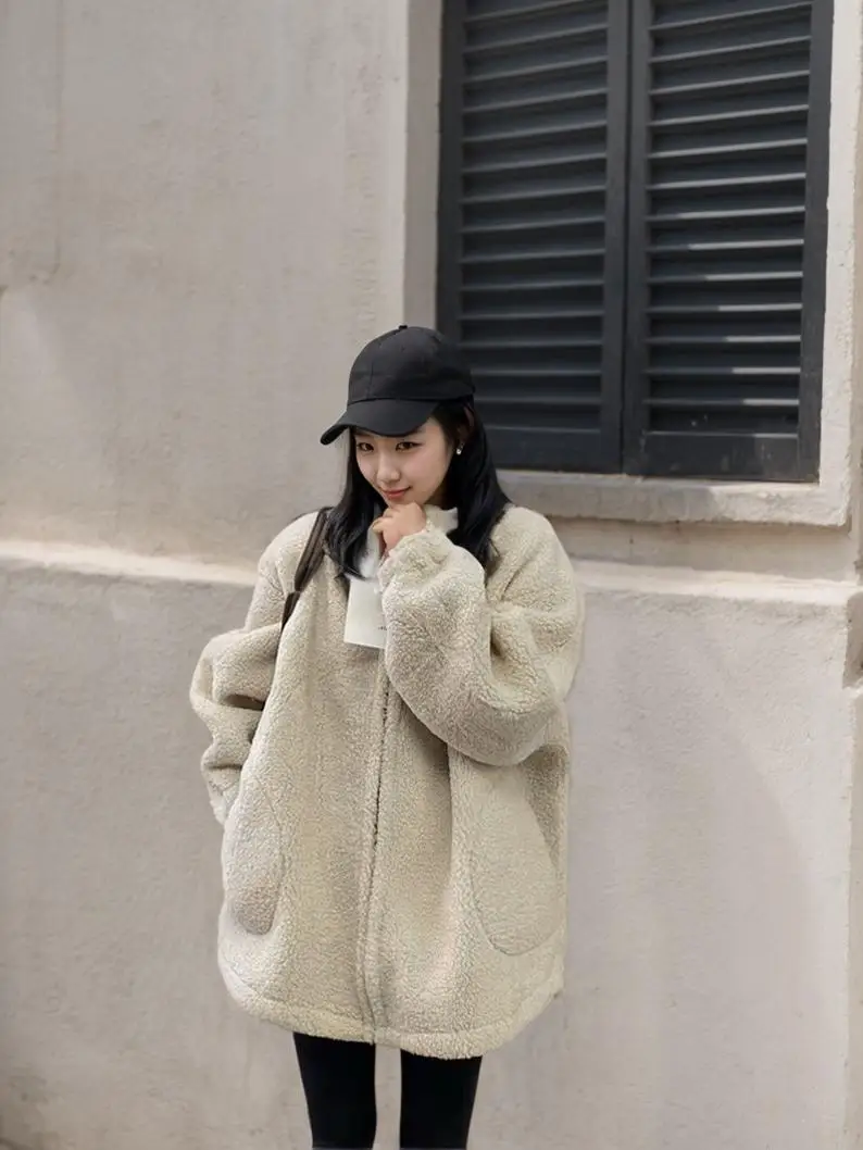 2025 Winter Thiened Baumwolle Jaet Koreanische Retro Lose frauen Kleine Größe Lamm Pelzmantel Warme Bequeme Casual Oberbekleidung