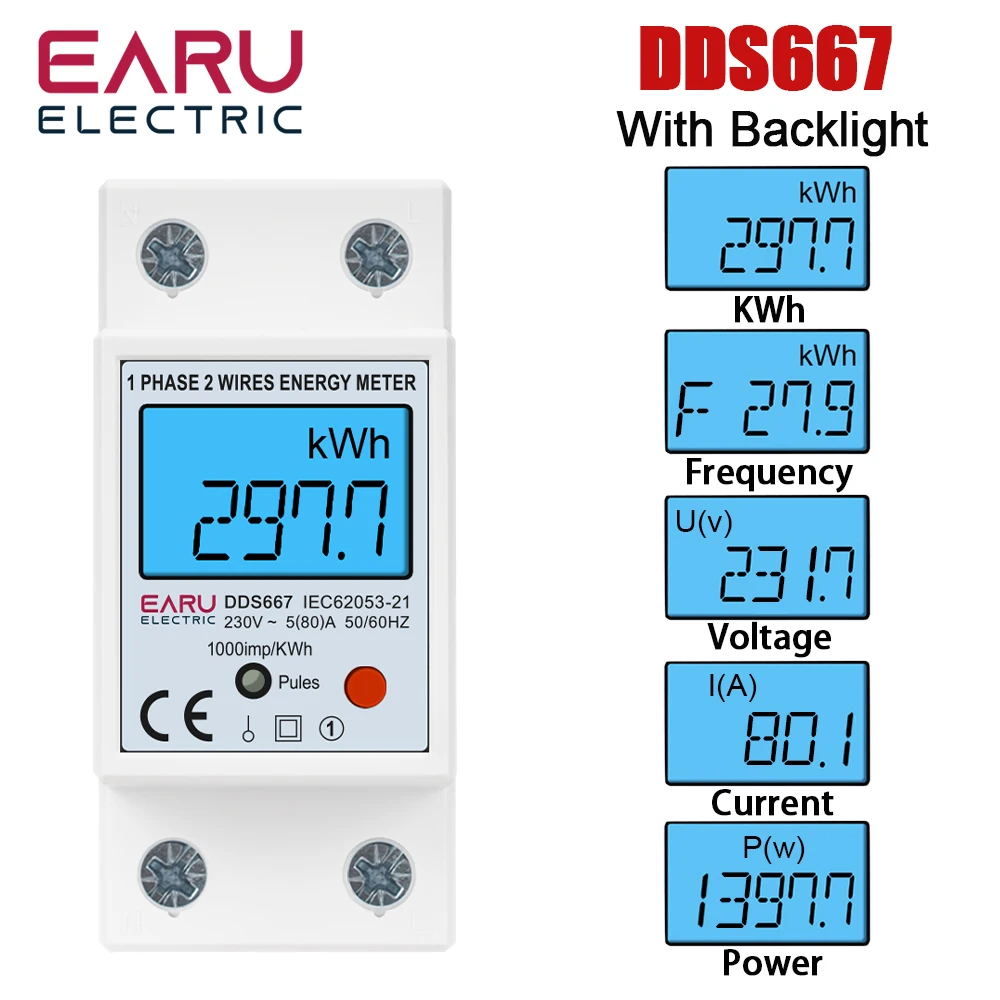EARU AC 110V 230V Einphasiger Digitaler Energiezähler mit Nullstellungsfunktion kWh Spannung Strom Stromverbrauchszähler Elektrisches Wattmeter