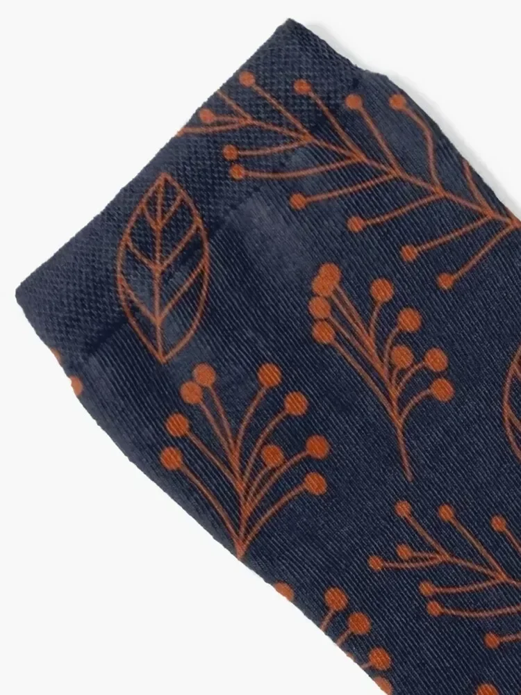 Rust leaves and branches on dark blue Socks custom anti slip football essential Men's Socks Women's