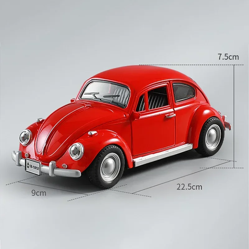 Modèle de voiture en alliage métallique moulé sous pression pour enfants, simulation de voiture classique Volkswagen Beetle, son et lumière, nervure arrière, collection de jouets, cadeaux, 1:18, 1955