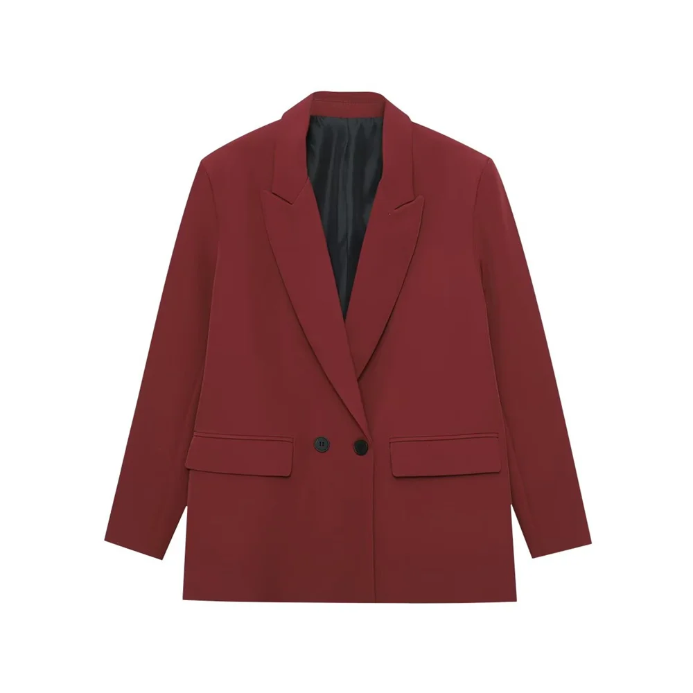 Winter nieuwe damesmode casual revers jas met lange mouwen en gewatteerde schouders met dubbele rij knopen