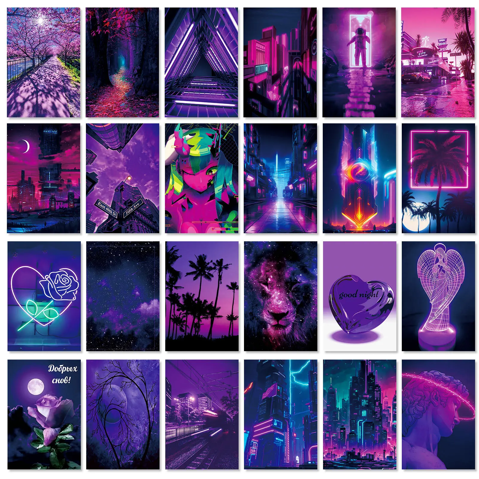 50 Purple Love Dream Wall Decoration Cards Cross border Postcards, Greeting Cards, Handheld Accounts, Material Wall Cards