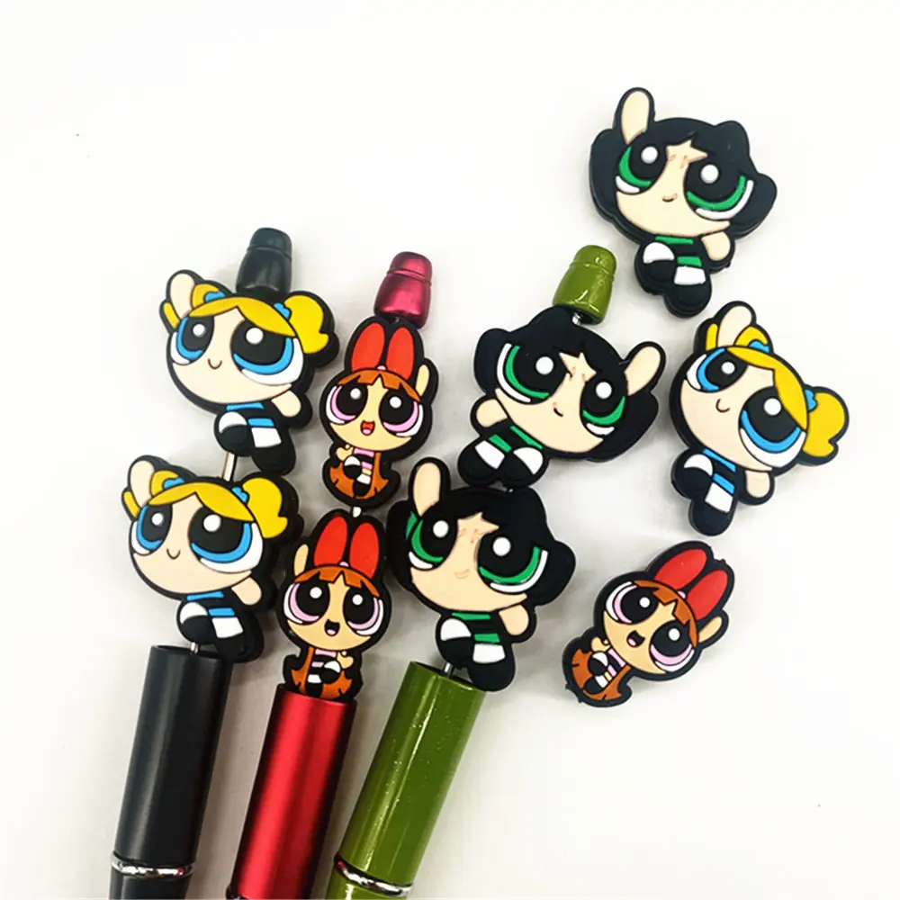 10pcs The Powerpuff Girls focal Silicone beads Teether Jewelry Beads Food Grade For pen Pacifier Chain