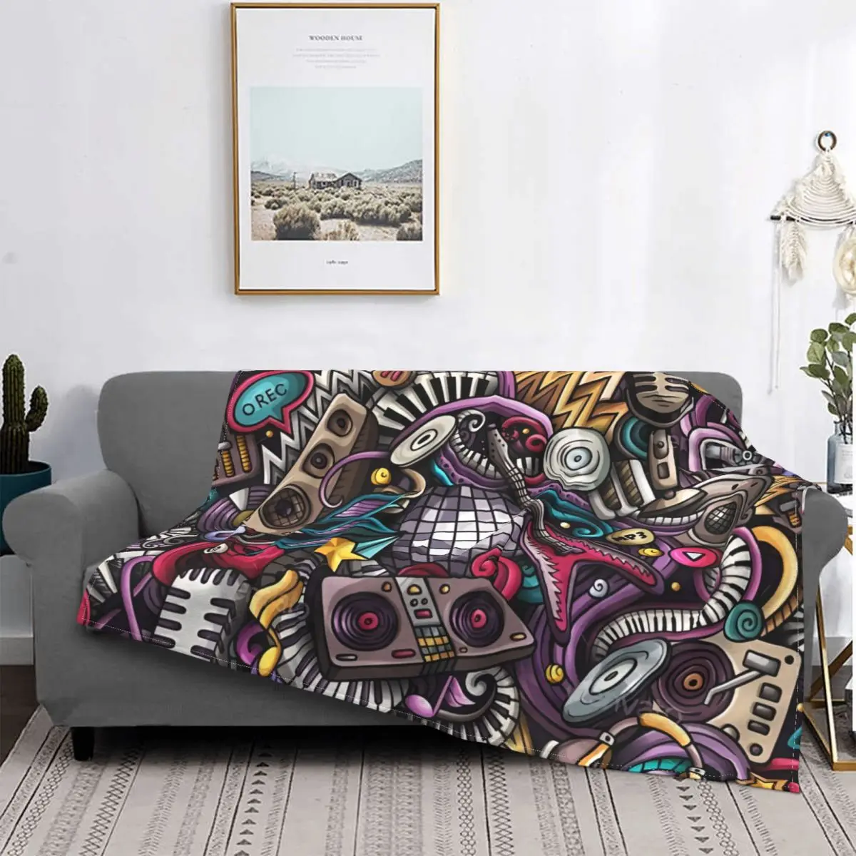 

Music Seamless Pattern Blanket Graffiti Art Pattern Fleece Plush Summer Lightweight Thin Throw Blankets For bed Bedspread