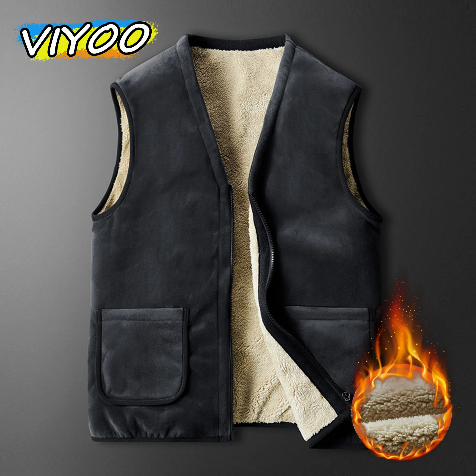 

Men's Oversized Plus Velvet Sleeveless Vest Loose Coat Autumn Winter Clothes Windbreaker Jacket For Men Outdoor