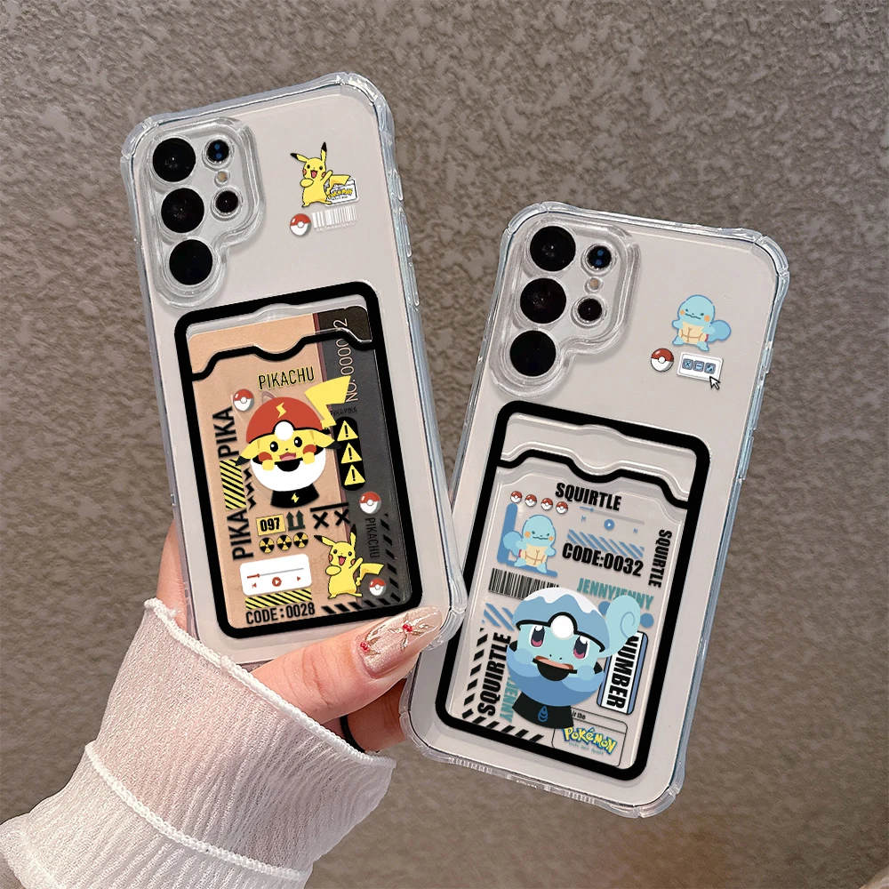 アニメpikachus gengarsカードホールド電話ケース、落下防止クリアカバー、Samsung s24、s23、s22、s21、s20、e plus、Ultra、m33、m53、m54、5gに適合