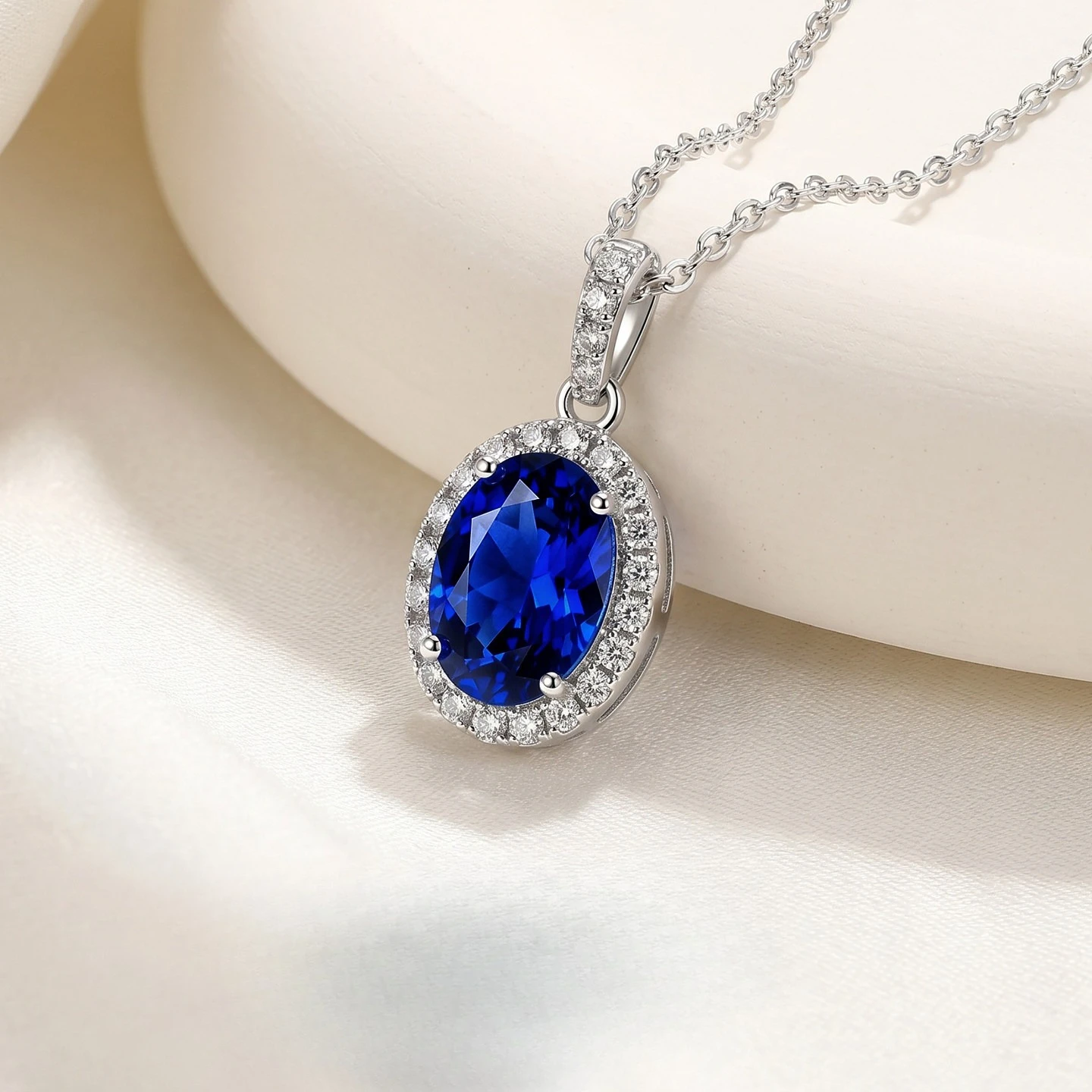 New Cultivation Royal Sapphire 925 Pure Silver Pendant Women's Clavicle Necklace 1 Carat Wedding Jewelry