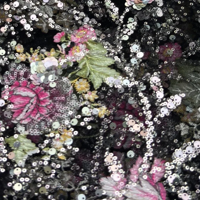 

1Yard African Nigerian Tulle Mesh Lace Fabrics High Quality Embroidery Sequins Net Lace Fabric for Party Dress Beaded Lace