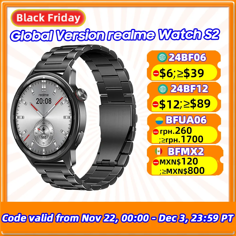 Global Version realme watch S2 SmartWatch 1.43'' AMOLED Display Blood Oxygen Sensor 20 Days Battery Life IP68