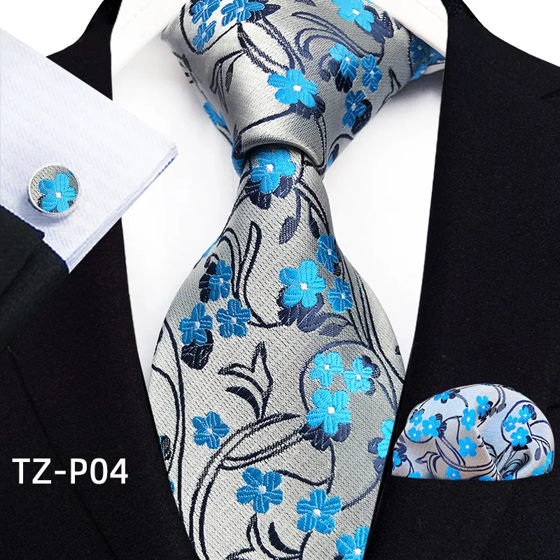 Floral Blau Krawatten Für Männer Hochzeit Party Business Mann Krawatte Taschentuch Brosche Manschettenknöpfe Set Männer Zubehör Gravata – Detail 6