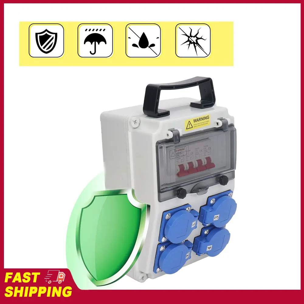 

Наружный портативный водонепроницаемый распределитель питания с автоматическим выключателем, 4 розетки по 16 А, 200-250 В, для сада и двора