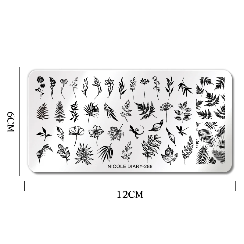 NICOLE DIARY Flower Leaves Nail Stamping Plates Leaf Floral Butterfly Line Printing Stencil Nail Stamp Templates Nail Art Tools