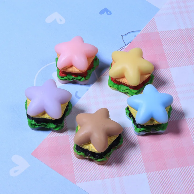 10pcs New Star shape Hamburger Flatback Resin Cabochon for DIY Handmade Hair Bow Decoration Headwear Accessories Bulk Supplier