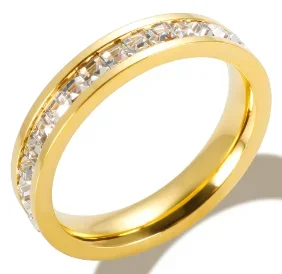 Waterproof Stainless Steel Round Bead Ring Band Small Clear Zircon Gold Minimalist Delicate Fine Jewelry for Women